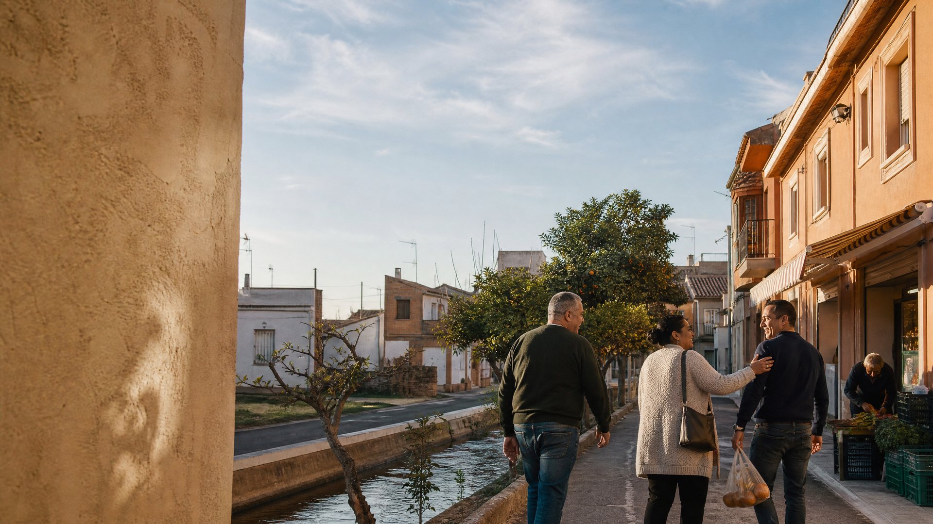 Vecinos paseando por una calle de Puente Tocinos al atardecer